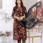 Luxury Printed Lawn Suit for Women in black Floral Design
