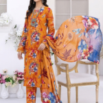Luxury Printed Lawn Suit for Women in Orange Floral Design