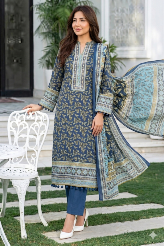 Soft zinc printed lawn unstitched suit for summer collection