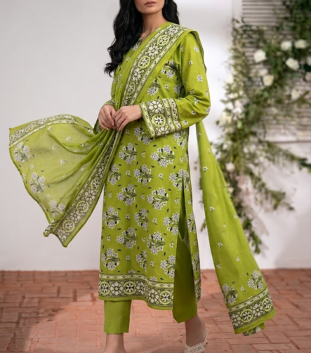 Elegant eastern printed lawn suit with floral patterns