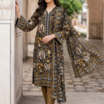 Elegant violet printed lawn 3 piece dress for summer collection