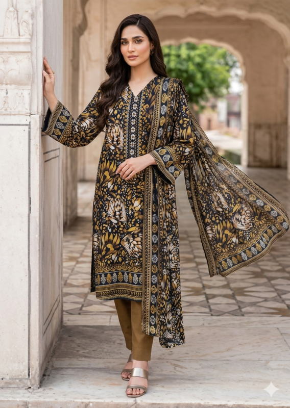 Elegant violet printed lawn 3 piece dress for summer collection