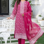 Rose pink printed lawn unstitched suit with elegant floral design