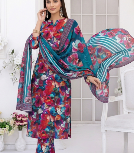 Luxury 3 Piece Unstitched Printed Lawn Suit for Women