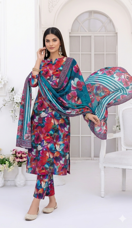 Luxury 3 Piece Unstitched Printed Lawn Suit for Women