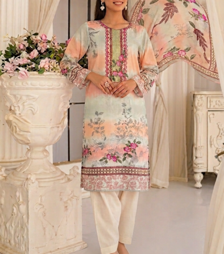 Soft skin color Swiss lawn unstitched suit for women summer wear
