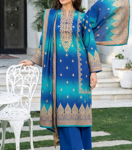 Royal navy printed lawn unstitched suit for women