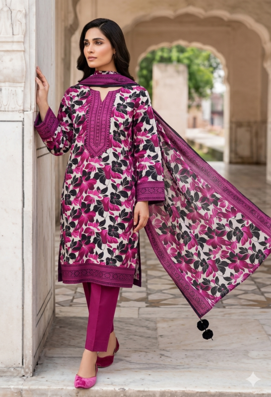 Luxury style printed lawn suit with elegant eastern design