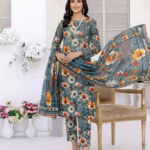 Luxury Printed Lawn Suit for Women in gray Floral Design