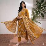 Classic floral printed lawn suit with traditional design