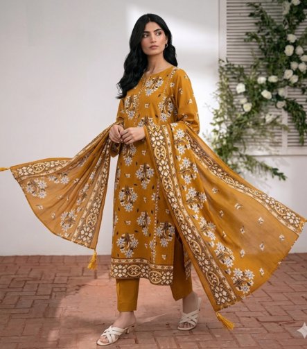Classic floral printed lawn suit with traditional design