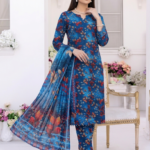 Luxury Printed Lawn Suit for Women in blue Floral Design
