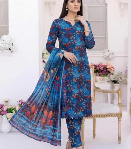 Luxury Printed Lawn Suit for Women in blue Floral Design