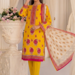 Yellow Swiss lawn unstitched dress with elegant print design