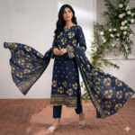 Navy blue printed lawn unstitched collection for women