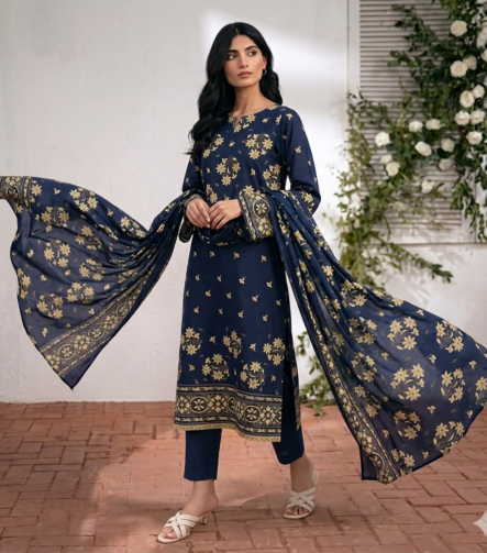 Navy blue printed lawn unstitched collection for women