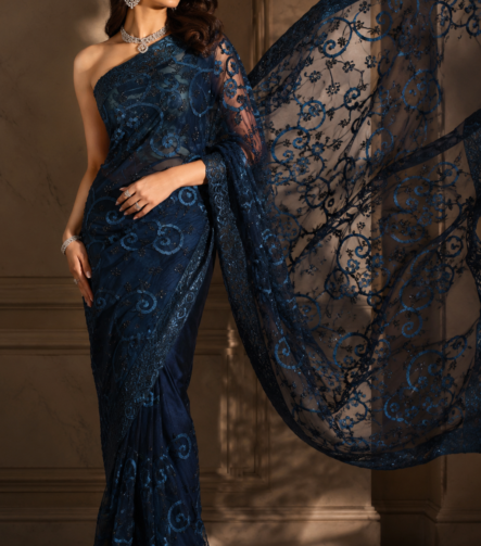 Midnight navy luxury unstitched saree for women