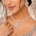 Delicate Silver Thread Crystal Choker Jewelry Set