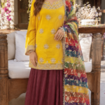 Maroon Gharara with Yellow Kurti Formal Dress