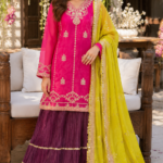 Maroon Gharara with Pink Kurti & Mint Dupatta