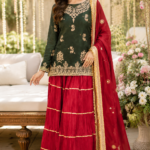 Black Kurti with Red Maroon Gharara Dress