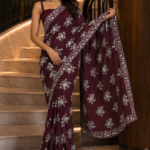 Deep maroon embroidered unstitched saree