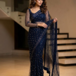 Royal blue designer unstitched saree