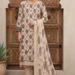 Beige Peach Digital Printed Embroidered Lawn Suit