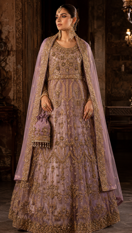 Lavender purple hand embellished walima maxi dress