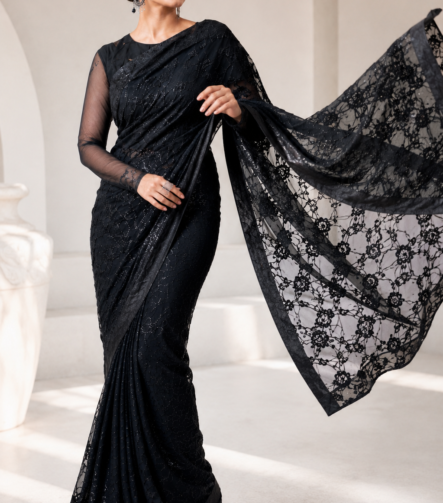 Classic black luxury stitched saree for women