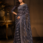Smoky Purple Grey Designer Stitched Saree