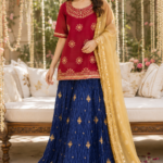 Royal Blue Gharara with Maroon Kurti Dress