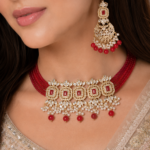 Golden Red Pearl Royal Bridal Choker Jewelry Set