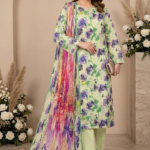 Soft Light Green Lawn With Printed Dupatta