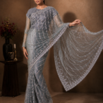 Elegant Grey Premium Stitched Saree