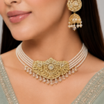 Golden White Pearl Imperial Choker Jewelry Set