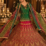 Green Kurti Red Lehenga Bridal Mehndi Dress