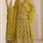 Antique Gold Luxury Bridal Mehndi Lehenga