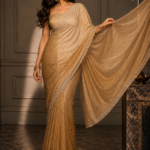 Beige Gold Luxury Embroidered Unstitched Saree