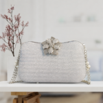 Silver Blossom Crystal Bridal Clutch Bag