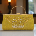 Royal Harmony Silver & Mustard Pearl Bridal Clutch Bag