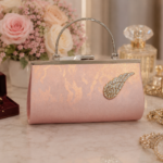 Celestial Wing Blush Shimmer Bridal Clutch Bag