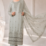 Frosted Sky Elegance Heavy Embroidered 3-Piece Suit