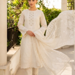 White Boutique Style Stitched Luxury 3-Piece Heavy Embroidered Suit with Bamber Dupatta