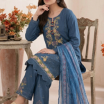 Midnight Ocean Embroidered Stitched 3-Piece Suit