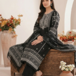Midnight Smoke Border Embroidered Stitched 3-Piece Suit