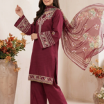 Royal Maroon Grace Embroidered Stitched 3-Piece Suit
