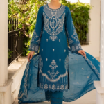 Dark Blue Boutique Style Stitched Luxury 3-Piece Heavy Embroidered Suit with Bamber Dupatta