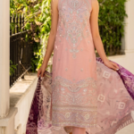 Baby Pink Boutique Style Stitched Luxury Long Shirt 3-Piece Embroidered Suit with Chiffon Dupatta