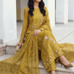 Golden Mustard Royale Premium Unstitched Party Wear 3-Piece Suit
